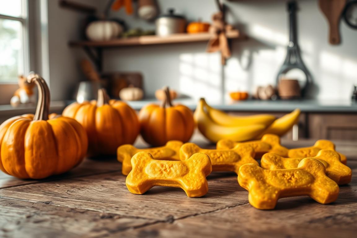 dog treats with banana and pumpkin